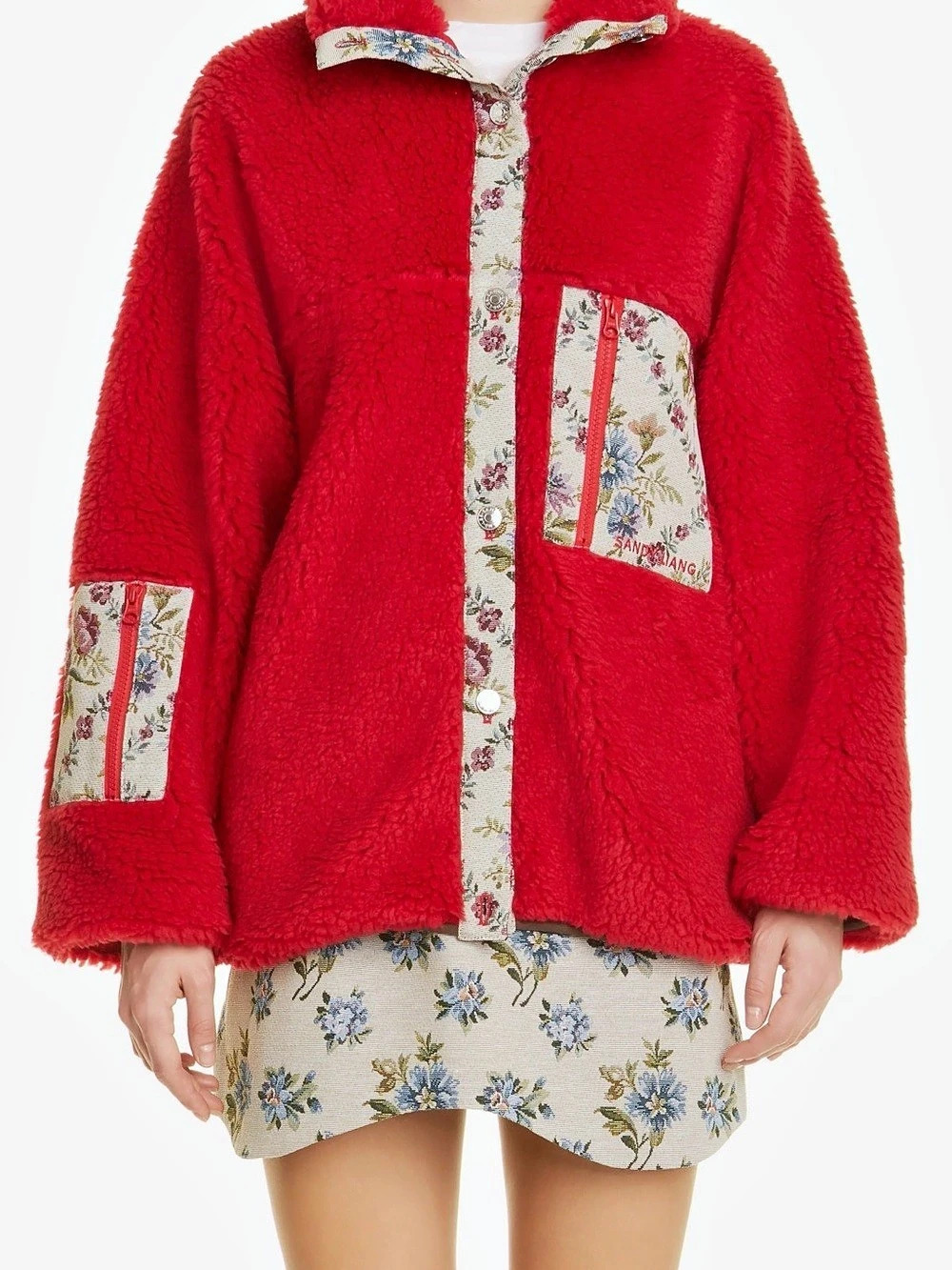 Sandy Liang Boxbox Fleece Jacket Racing Red, Size Large - Picture 2 of 4